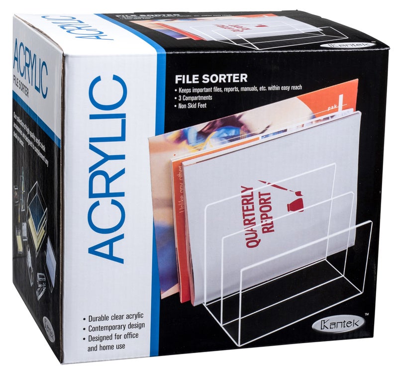 Kantek Clear Acrylic File Sorter  3 Section Desk Collator  8"" x 6.5"" x 7.6""  Non-Skid Feet  Office Organizer  Desk Accessory - Image 4